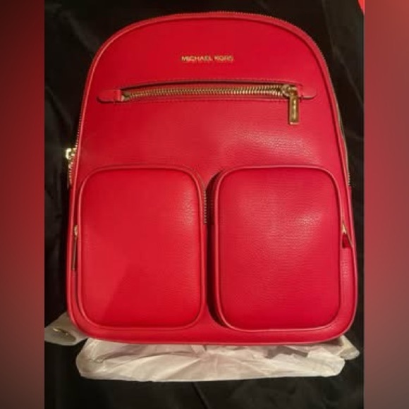 BNWT Michael Kors Leather Jet Set Red Medium Backpack - Picture 8 of 10